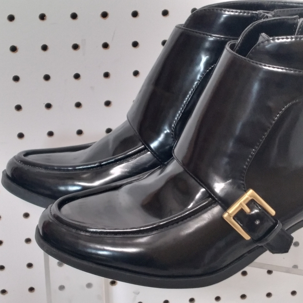 Anne Klein| Black Shoes | Women Patent Buckle Accent 2" Low Chunky Block Heel - Picture 8 of 12